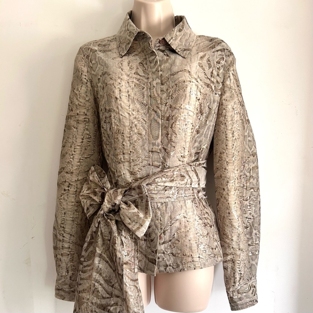 Carlisle luxe Embroidered Blouse w/sash, career, cocktail excellent brocade NWT